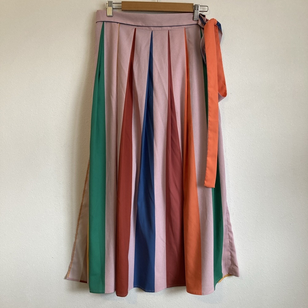 Midi Pleated Multi-Color Wrap Skirt